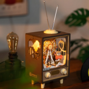 Kit Boîte à musique Téléviseur Vintage à fabriquer Sunset Carnival Puzzle 3D Bois lumineux à mécanisme