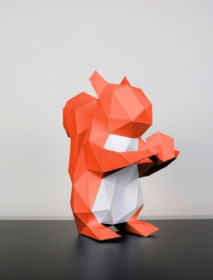 Ecureuil en papier à construire orange et blanc - Décoration en papier Atelier Chez Soi