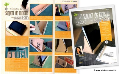 Tutoriel DIY support tablette carton paru dans Créative magazine n19