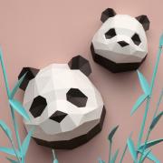 Kit de pliage Trophée Papercraft Panda Bébé Blanc et Noir à fabriquer 29x28x23 cm