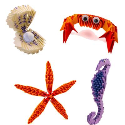 Kit pliage 4 Modèles Origami 3D Créagami Hippocampe Crabe Coquillage Etoile