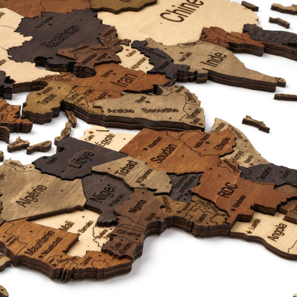 Carte du monde en bois - Taille L. Puzzle 3D de Wooden City