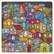 Mini-Puzzle Q Casse-tête Silver-4 Maisons 72 pièces 12.5x12.5 cm Curiosi