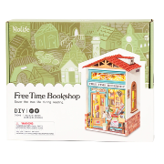Kit Maquette Bois Ville miniature Boutique Librairie Free Time Bookshop 8.5x6.2x12.8 cm DS008 Rolife