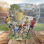Carte 3D Les Sports Happy Birthday 16x16 Décor en relief avec enveloppe