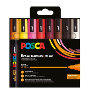 Set 8 Marqueurs Peinture Posca PC5M Couleurs Chaudes Pointe conique moyenne 1.8 à 2.5 mm