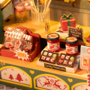 Kit Maquette Bois Univers miniature magasin de  Bonbons Noël 11x16x17 cm DS043 Rolife