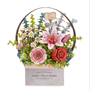 Panier Bois de 5 Fleurs Plantes Puzzle 3D de 428 pièces TW03H Wooden Flower Basket Rowood