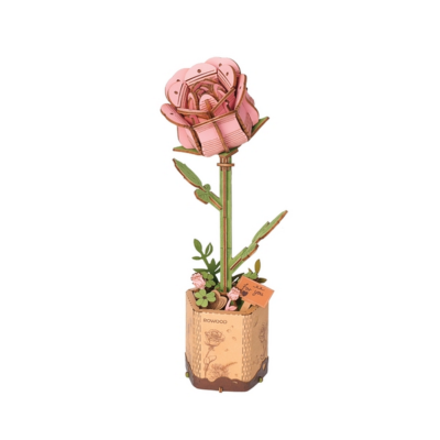 Maquette Bois Pot de Fleurs Rose Rose Puzzle 3D de 104 pièces TW041 Rolife