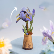 Maquette Bois Pot de Fleurs Iris violet Puzzle 3D de 73 pièces TW121 Rolife