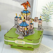 Kit Boîte à musique Chateau Dragon Princesse H18 cm Puzzle 3D Bois mécanisme à manivelle 115 pièces Tonecheer