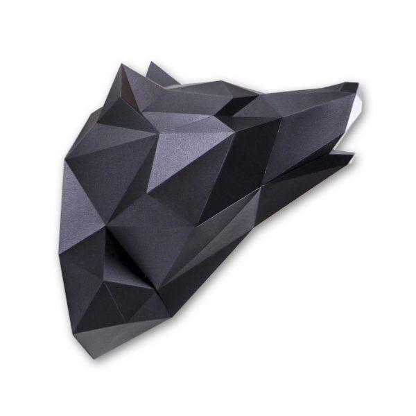 Kit De Pliage Trophee Origami Loup Noir A Fabriquer 46x29x40 Cm