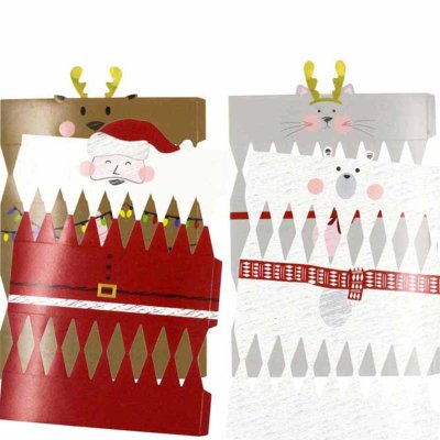 Boîte Cadeau Crackers de Noël 21x5.5cm A monter Lot de 4 assortis