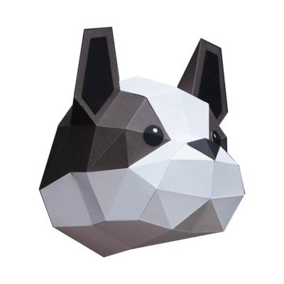 Kit de pliage Trophée Origami Chiot Bouledogue Français Noir Blanc à fabriquer 22x21x16 cm