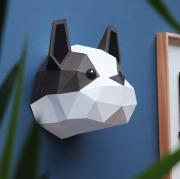 Kit de pliage Trophée Origami Chiot Bouledogue Français Noir Blanc à fabriquer 22x21x16 cm