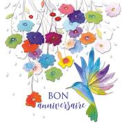Carte double Bon Anniversaire Fleurs et Colibri 16.5x16.5 cm Aerial Editor