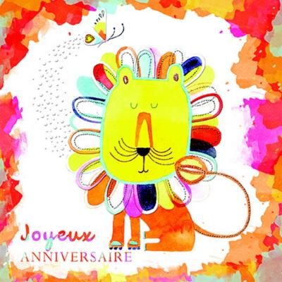 Carte double  Joyeux Anniversaire Lion 16.5x16.5 cm Aerial Editor