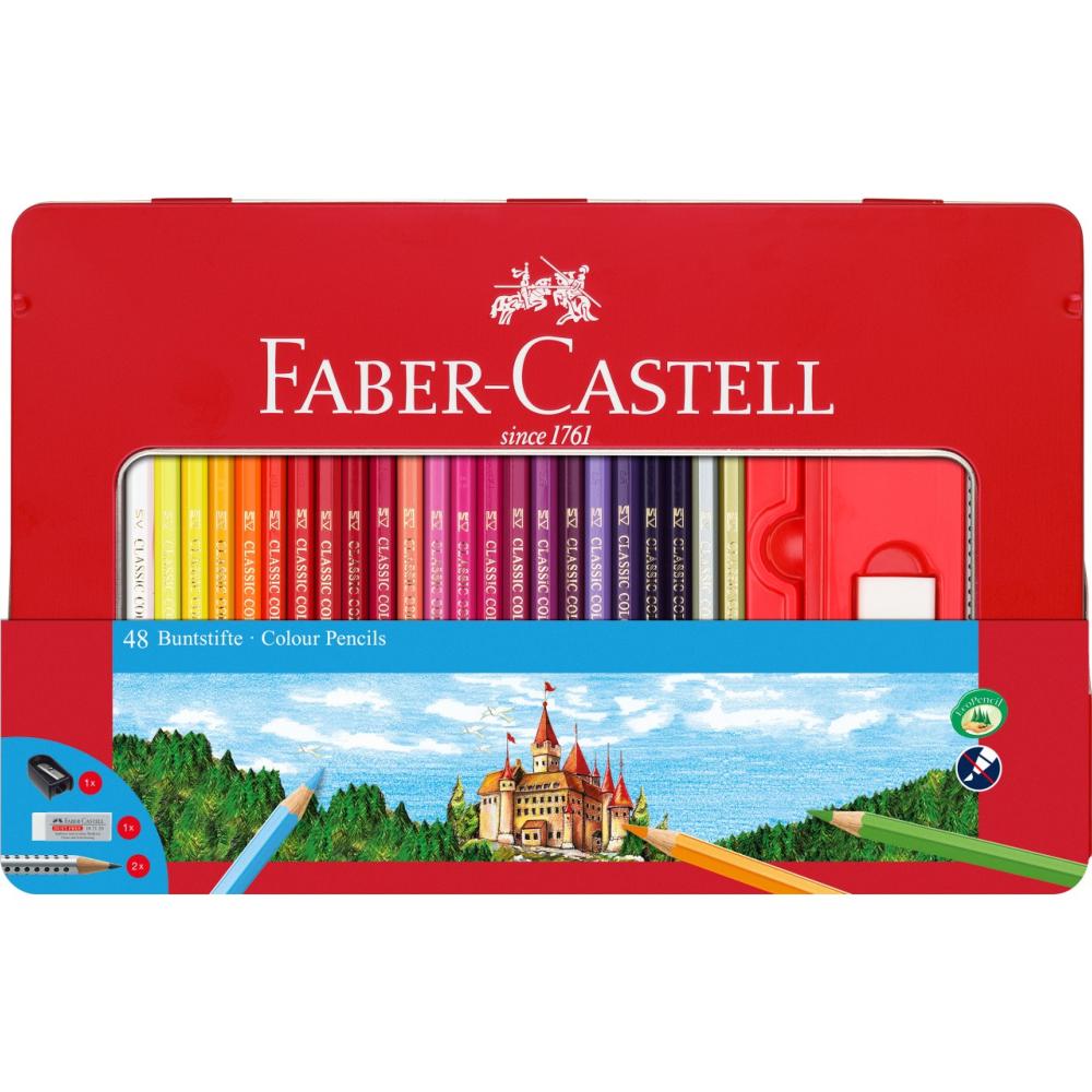 Boite Métal 48 Crayons Couleur 4 Accessoires Faber Castell