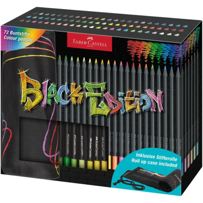 Crayons de couleur Black Edition 72 couleurs Mine tendre Trousse roulée Faber Castell