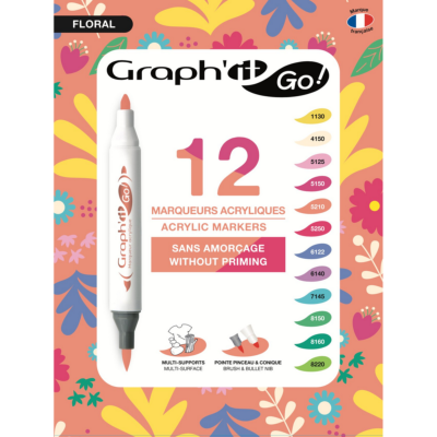 Marqueurs Acrylique Graph'It Go 12 couleurs Floral Double-Pointe Sans amorçage