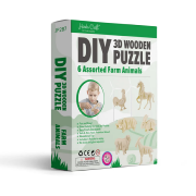 Kit 6 Maquettes Bois 3D Animaux de la Ferme à construire