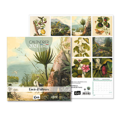 Calendrier mural 2024 Envie d'Ailleurs 12 illustrations 16 mois 30X30 cm BnF Kiub