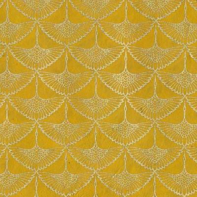 Papier népalais Lokta Tsuru Ocre jaune motif Grues Or Feuille 50x75 cm
