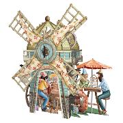 Carte 3D Moulin Boutique de Thés 16x16 Décor en relief avec enveloppe