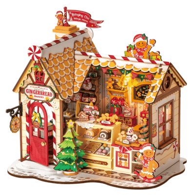 Kit Maquette 3D Noël Maison de Pain d'épice miniature à fabriquer 23x17x22 cm DG176 250 pièces Rolife