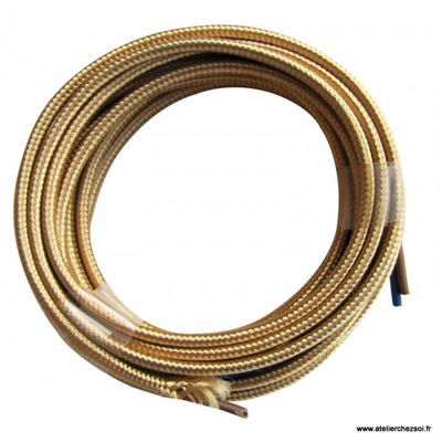 Cable électrique plat tissu or 3 mètres