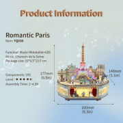 Kit Boîte à musique Paris Romantique 18 cm Puzzle 3D Bois mécanisme à manivelle 155 pièces Tonecheer