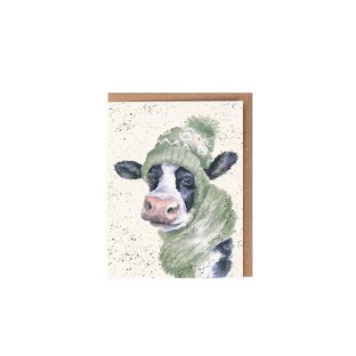 Carte miniature Hiver Vache Bonnet 9x7 cm Wrendale