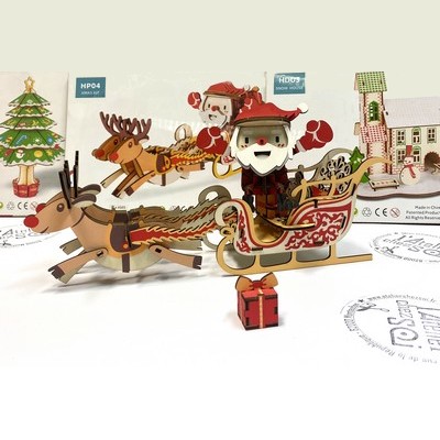 [Noël] Maquettes de Noël en bois coloré | Sapin de Noël, Maison d'hiver et Traineau du Père Noël