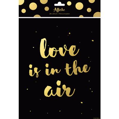Affiche typographie Love is in the Air 24 x 30 cm Noir et Or