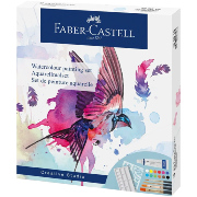 Set Peinture Aquarelle Boite 12 couleurs 5ml 4 Pinceaux Pochoir Palette Creative Studio Faber-Castell