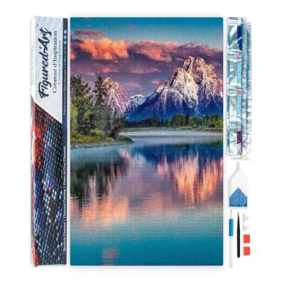 Broderie Diamant Paysage de Montagne et Lac Toile complète roulée 40x50 Diamants carrés Figure d'Art