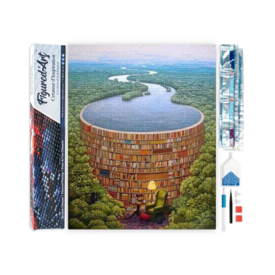 Broderie Diamant Rivière et Bibliothèque Toile complète roulée 40x50 Diamants carrés Figure d'Art