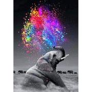 Broderie Diamant Eléphant et Couleurs Toile complète tendue sur chassis 40x50 cm Diamants carrés Figure d'Art