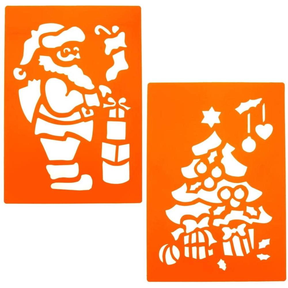 Pochoirs De Noël Réutilisables - Lot De 8 Motifs (sapin, Père Noël...), 28x20,3 Cm - En PET, Pour Peinture Sur Bois, Tissu, Mur