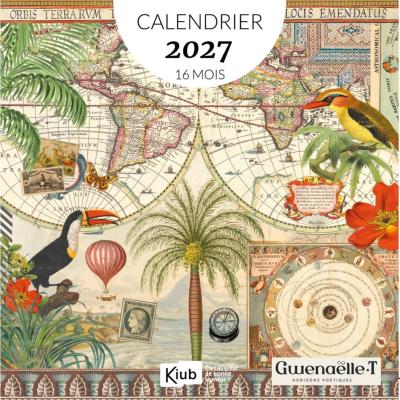 Calendrier mural 2027 Mappe Monde 12 illustrations Gwenaëlle Trolez 16 mois 30X30 cm Kiub