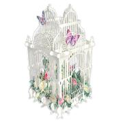 Carte 3D Cage blanche fleurs Roses 16x16 Décor en relief avec enveloppe