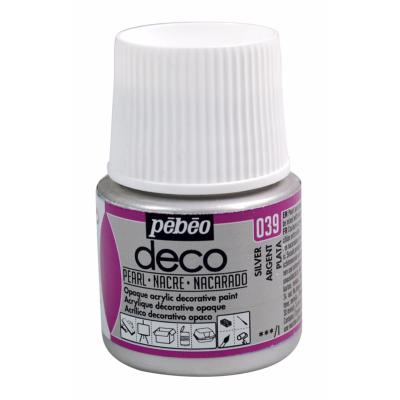 Peinture décorative acrylique Argent Nacré 45ml Pébéo