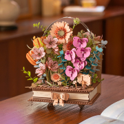 Maquette Bois Livre ouvert et 5 Fleurs Plantes Puzzle 3D de 522 pièces TW04H Wooden Blooming Book Rowood