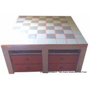 Table basse en carton Hoxane par Anaïs - Coté tiroirs - Décoration papier et carrelage