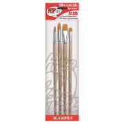 Pochette 4 Pinceaux Plats 20,24 et Ronds 16,20 Polyamide Doré  Manche Long Pébéo