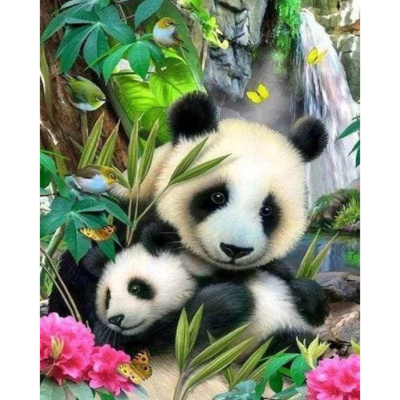 Broderie Point de Croix Estampée Famille de Pandas Toile 32x40 cm Figure d'Art