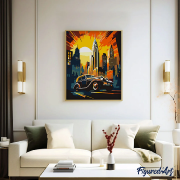 Peinture par numéros Voiture Art déco New-York Toile roulée 40x50 cm Figure d'Art