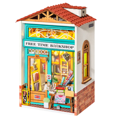 Kit Maquette Bois Ville miniature Boutique Librairie Free Time Bookshop 8.5x6.2x12.8 cm