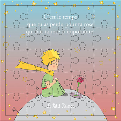 Carte Puzzle Le Petit Prince 25 pièces Rose avec Carte et Enveloppe 17x17 cm Kiub