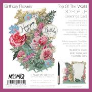 Carte 3D Fleurs Roses Happy Birthday 16x16 Décor en relief avec enveloppe